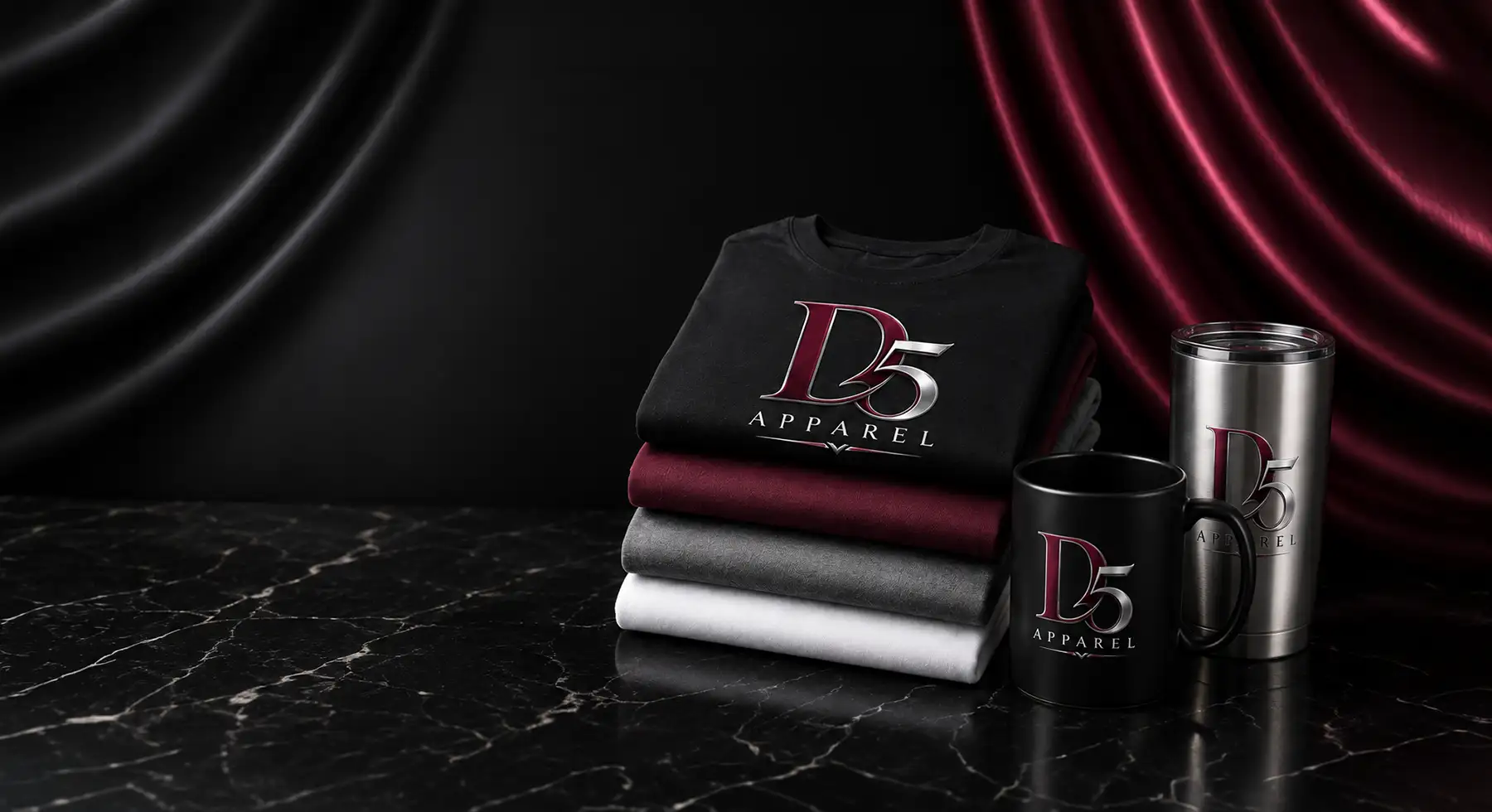 D5 Apparel custom shirts, mugs, tumblers, and branded products